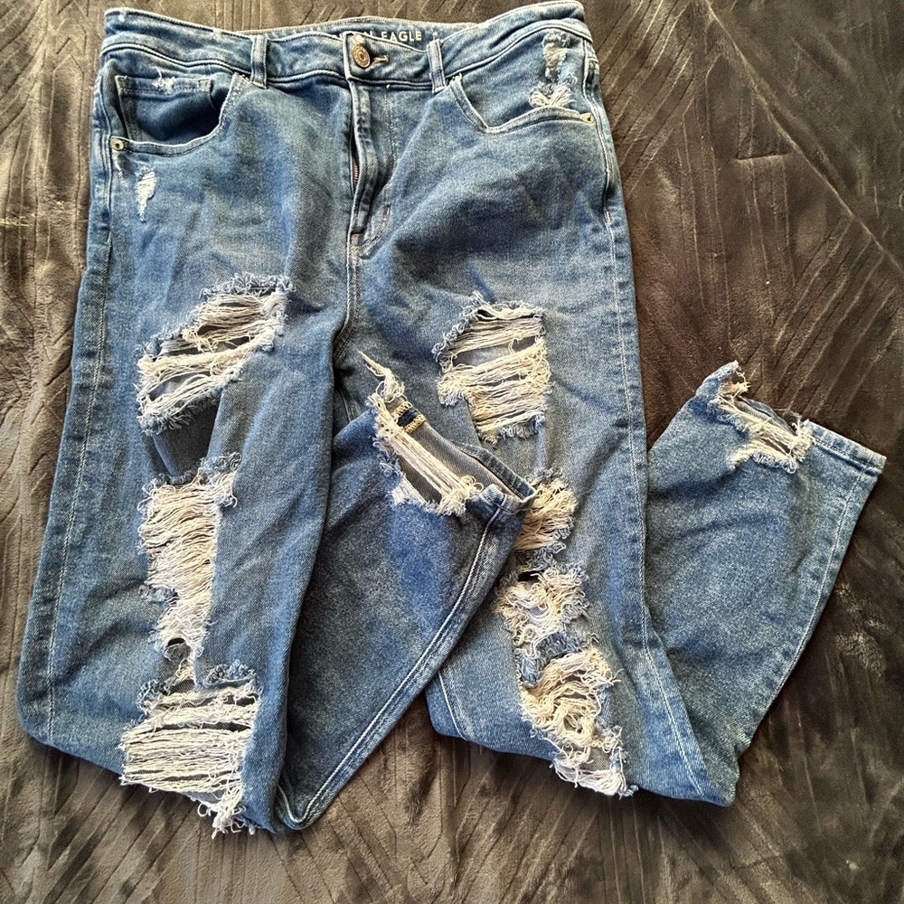 American Eagle Outfitters Ripped Blue Boyfriend Jeans